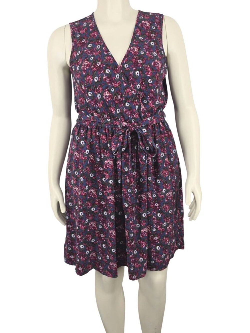 Women's Xhilaration Floral Peep Open Back Sleeveless Dress Belted Large Flowy
